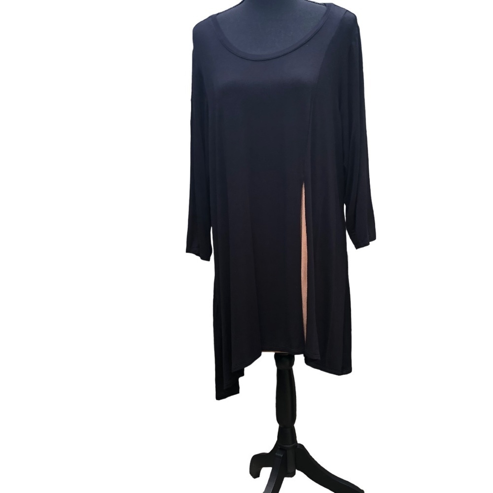 LOGO by Lori Goldstein Womens Black Jersey Top with Gold Insert Size 1X